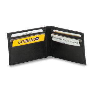 Black Leather Slim 6-Slot Wallet with ID Window and Magnetic Men's Money Clip